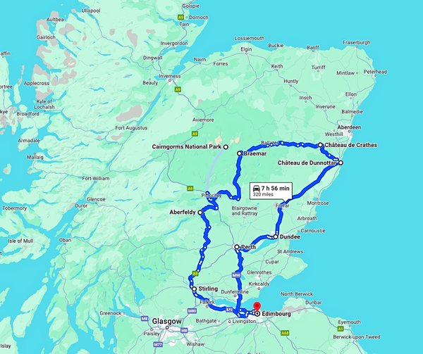itinéraire Road trip de 5 jours au nord d'Édimbourg